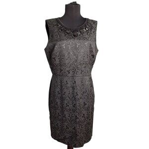 Isadora Collection Size 12P L Dress Sleeveless Sheath Black Damask Jacquard Y2K